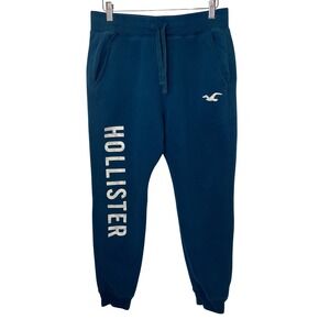 Hollister Mens Iconic Feel Good Fleece Joggers Teal Blue Logo Sweatpants Small